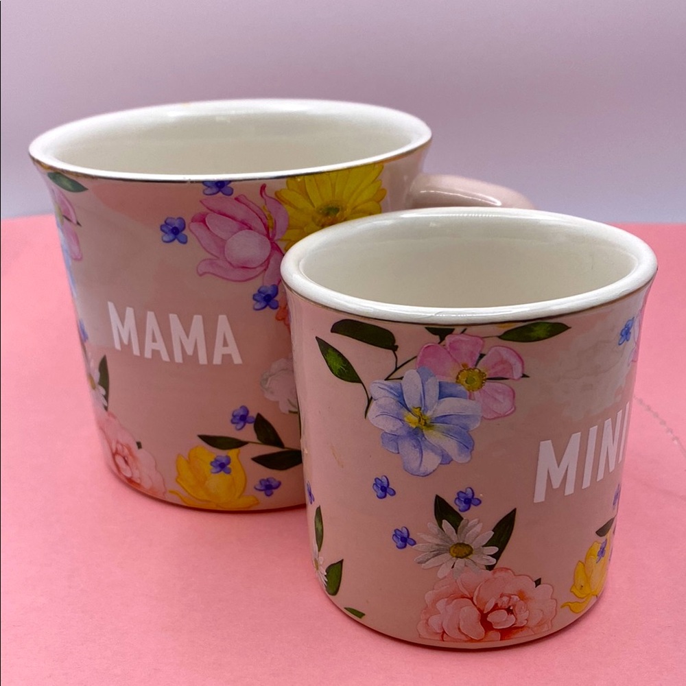Floral Pink Ceramic Mama And Mini Coordinated Mug Set For A New Mama